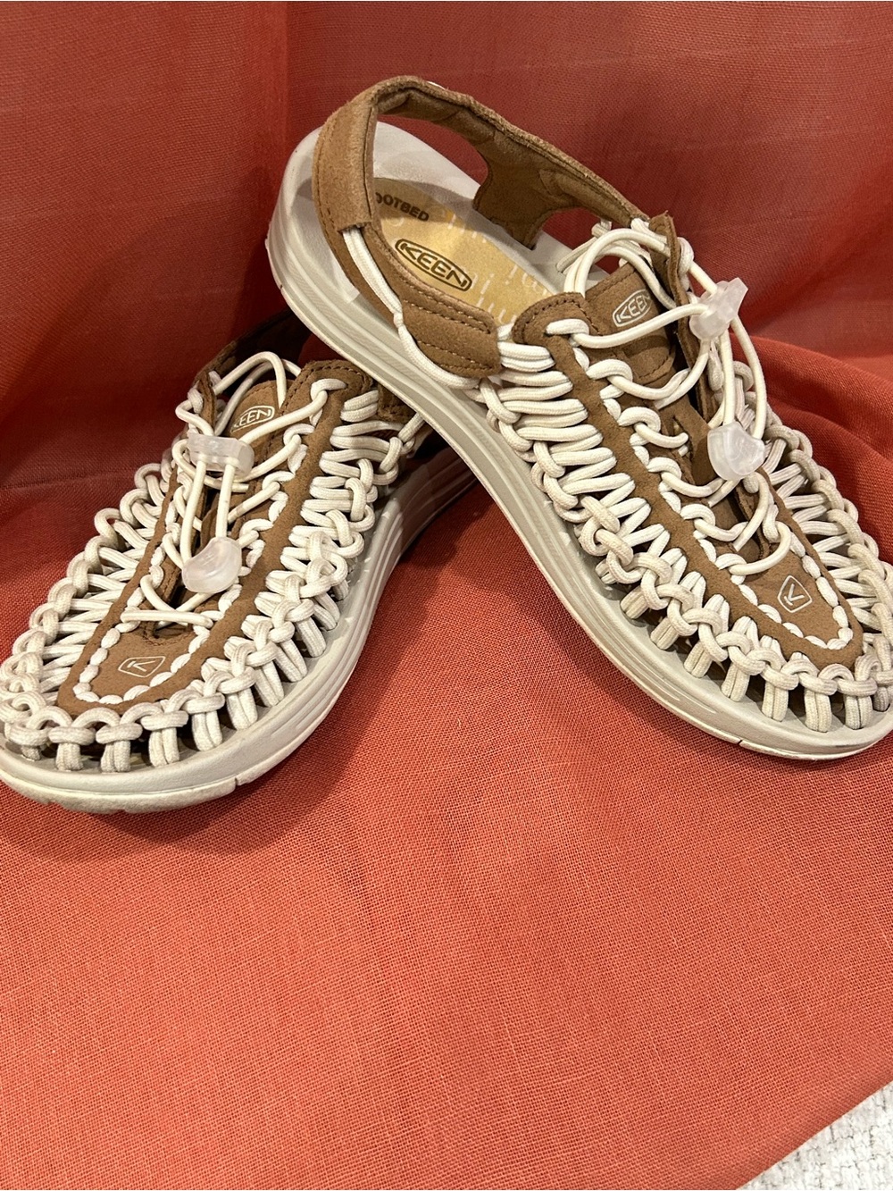 Keen Women's Tan and White Woven Sandal Sneakers